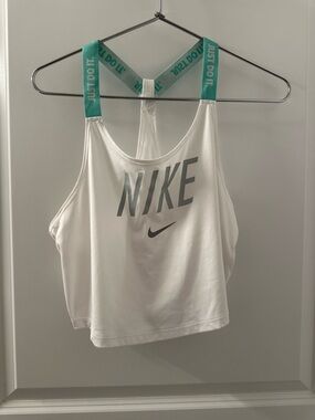 Nike Dri-FIT Elastika | Teal Straps White Cropped Tank | M